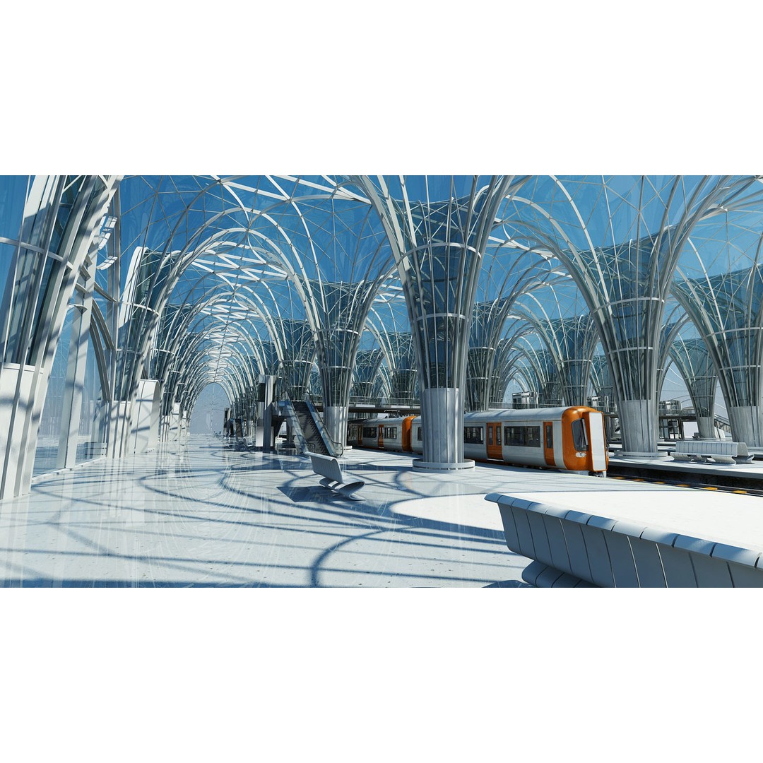 Modern Train Station Interior 3D Model – Futuristic Design, FBX - View 13