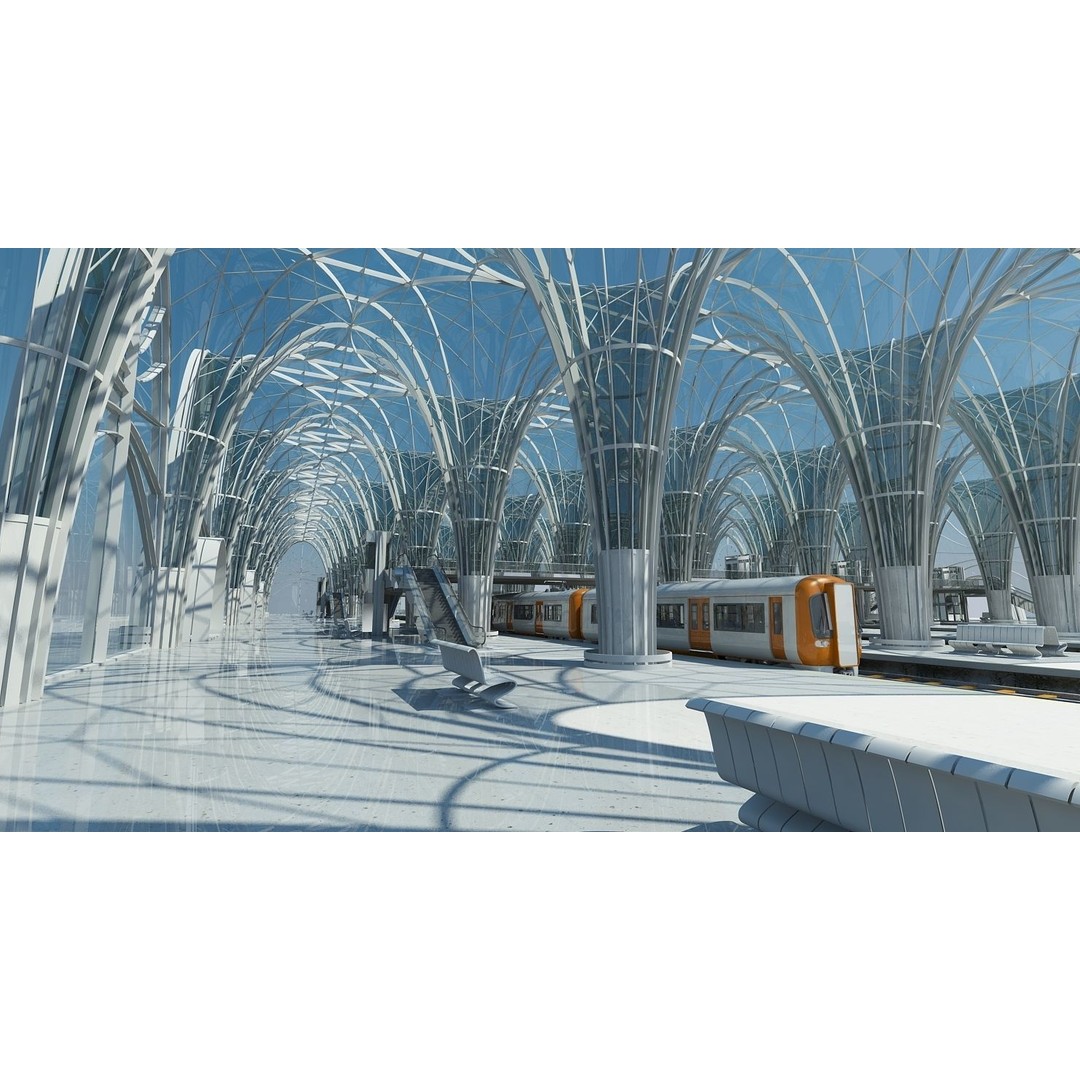 Modern Train Station Interior 3D Model – Futuristic Design, FBX - View 14