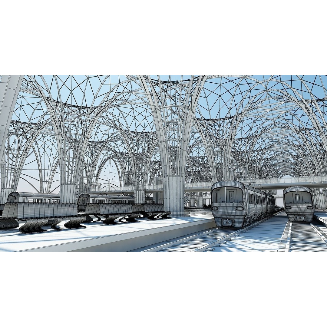 Modern Train Station Interior 3D Model – Futuristic Design, FBX - View 16