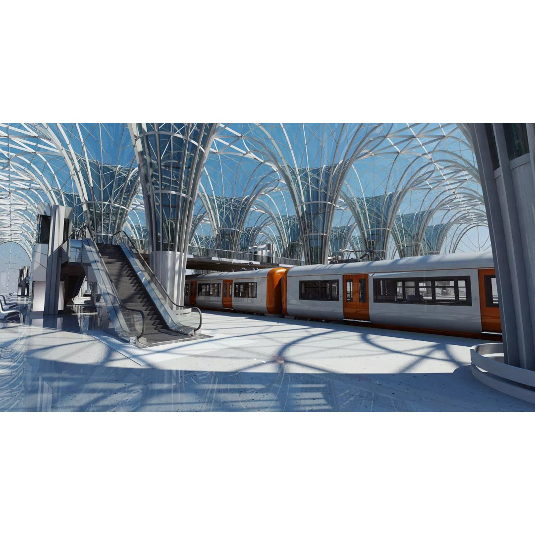 Modern Train Station Interior 3D Model – Futuristic Design, FBX - View 2
