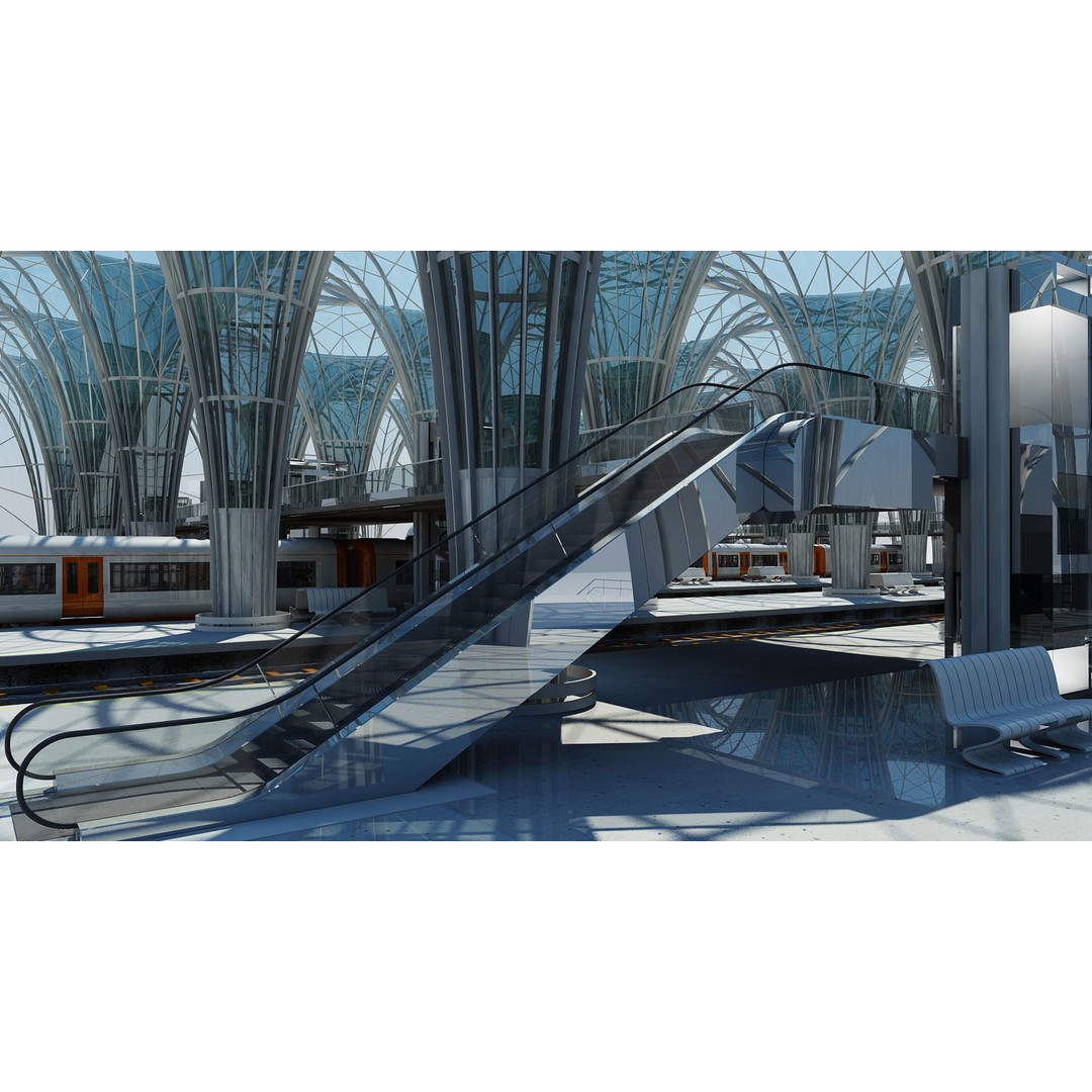 Modern Train Station Interior 3D Model – Futuristic Design, FBX - View 4
