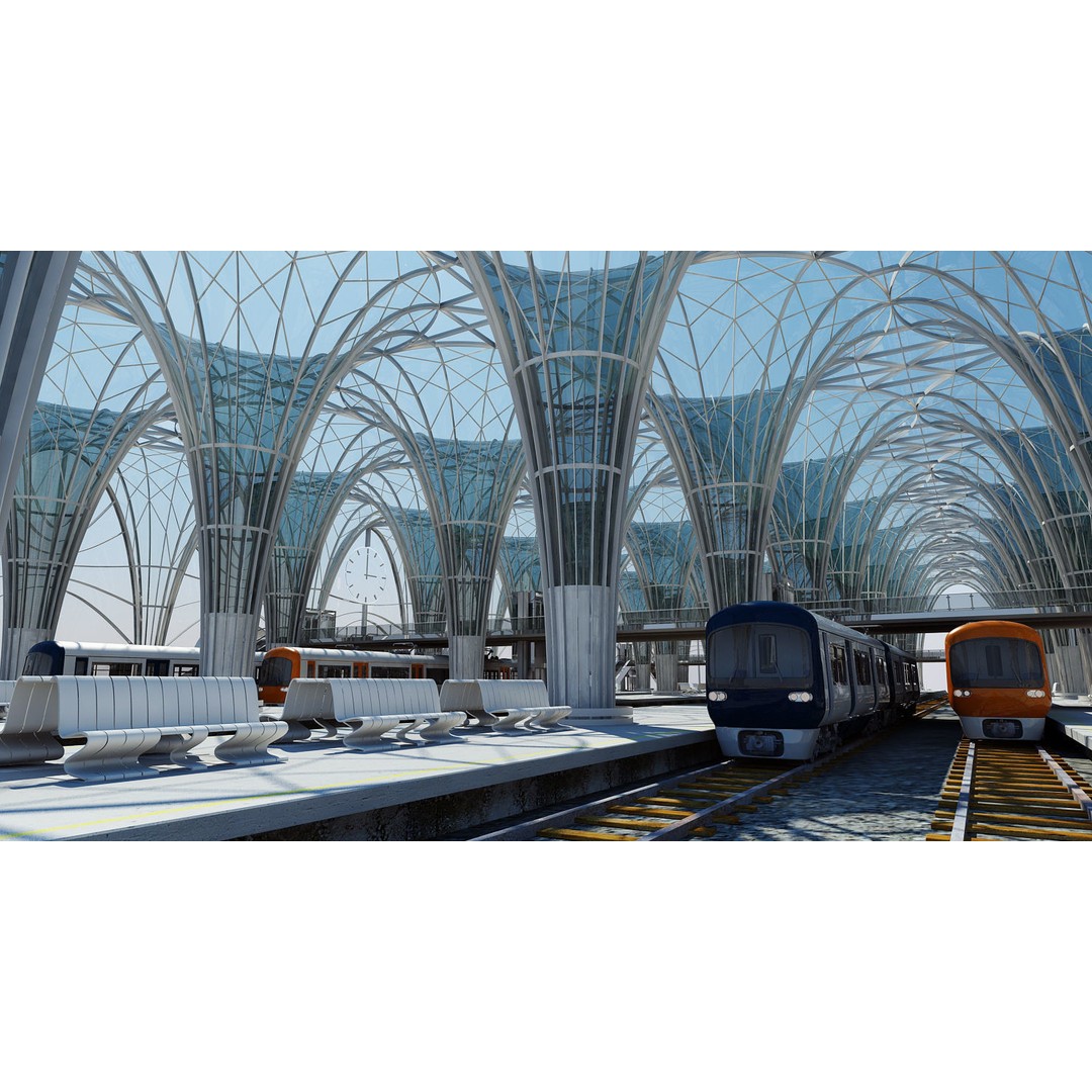 Modern Train Station Interior 3D Model – Futuristic Design, FBX - View 5