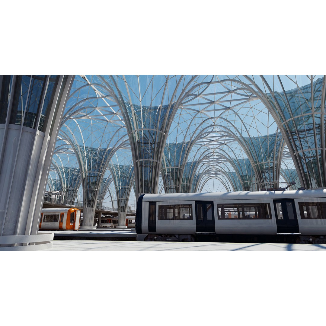 Modern Train Station Interior 3D Model – Futuristic Design, FBX - View 6