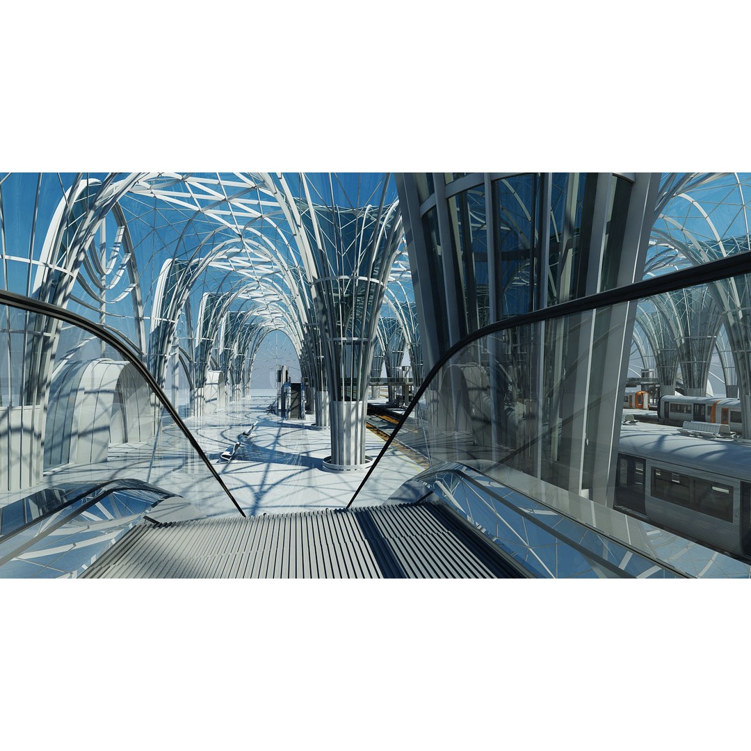 Modern Train Station Interior 3D Model – Futuristic Design, FBX - View 7
