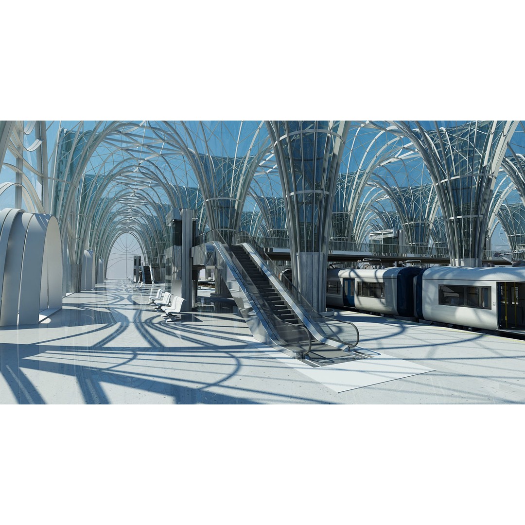 Modern Train Station Interior 3D Model – Futuristic Design, FBX - View 8