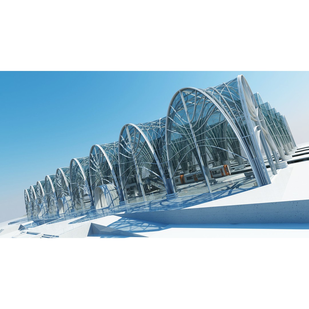 Modern Train Station Interior 3D Model – Futuristic Design, FBX - View 9