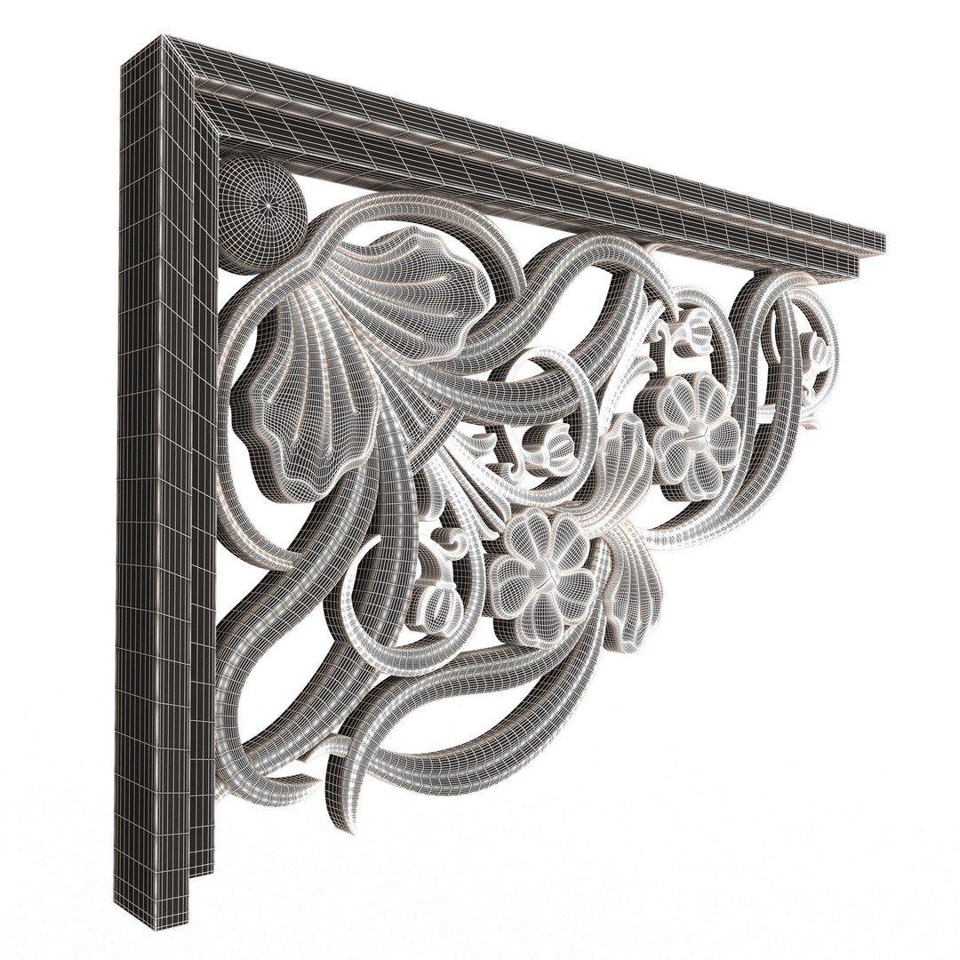 Stair Brackets 04 3D Model – Low Poly Architectural Decoration, FBX, OBJ - View 11