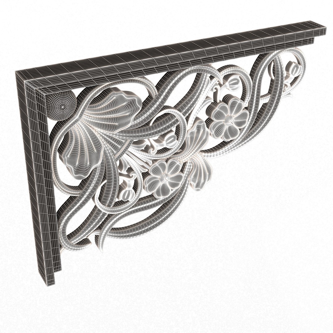 Stair Brackets 04 3D Model – Low Poly Architectural Decoration, FBX, OBJ - View 9