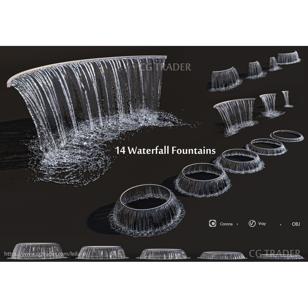 Waterfall Fountains 3D Model – High Detail Outdoor Features, FBX, OBJ