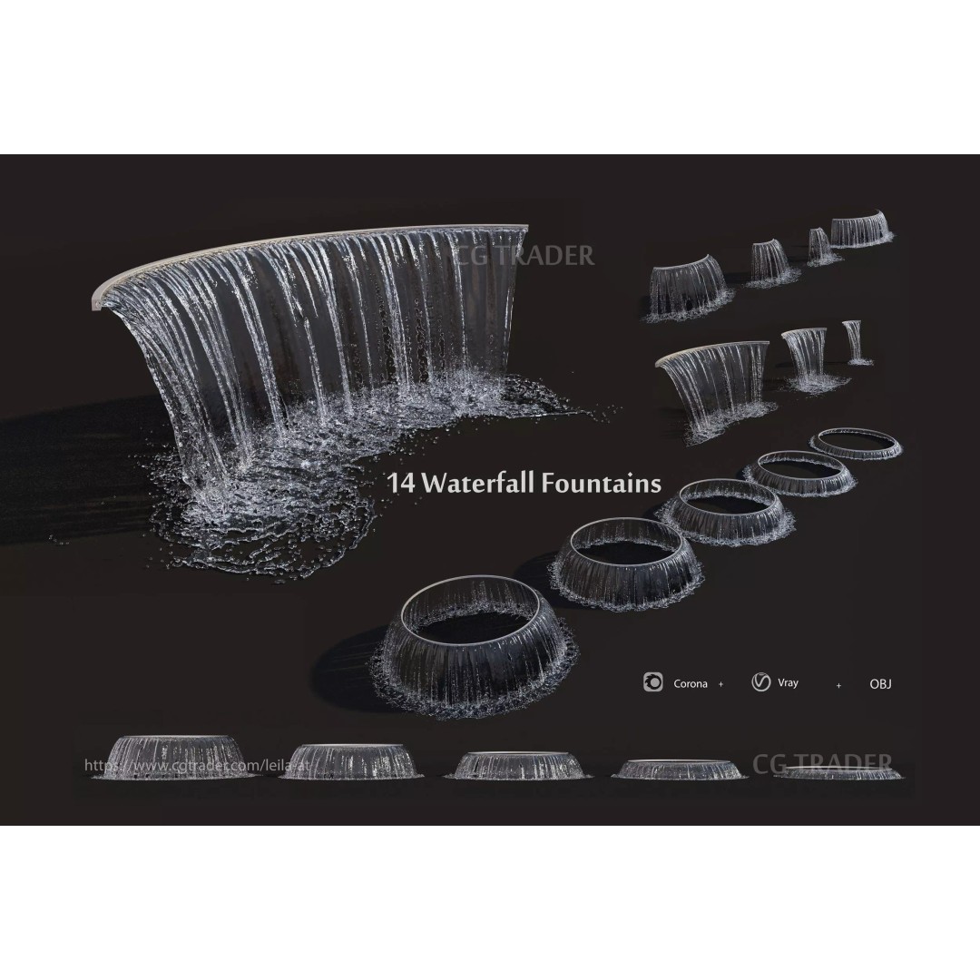 Waterfall Fountains 3D Model – High Detail Outdoor Features, FBX, OBJ - View 2