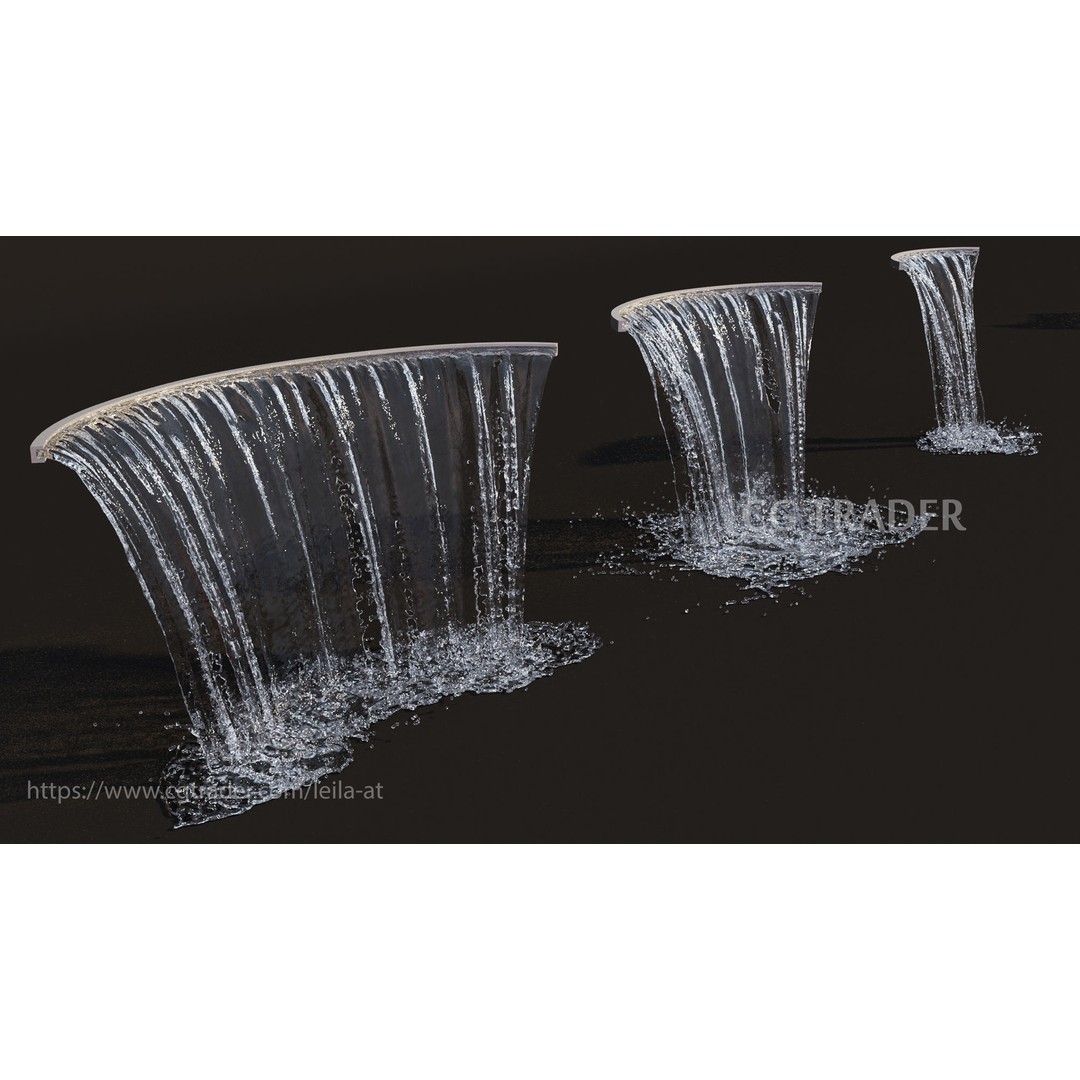 Waterfall Fountains 3D Model – High Detail Outdoor Features, FBX, OBJ - View 3