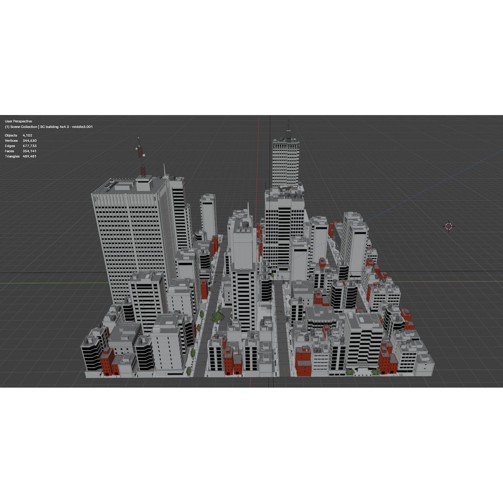 City Downtown Skyscraper - Low-Poly Game-Ready 3D Model - View 12