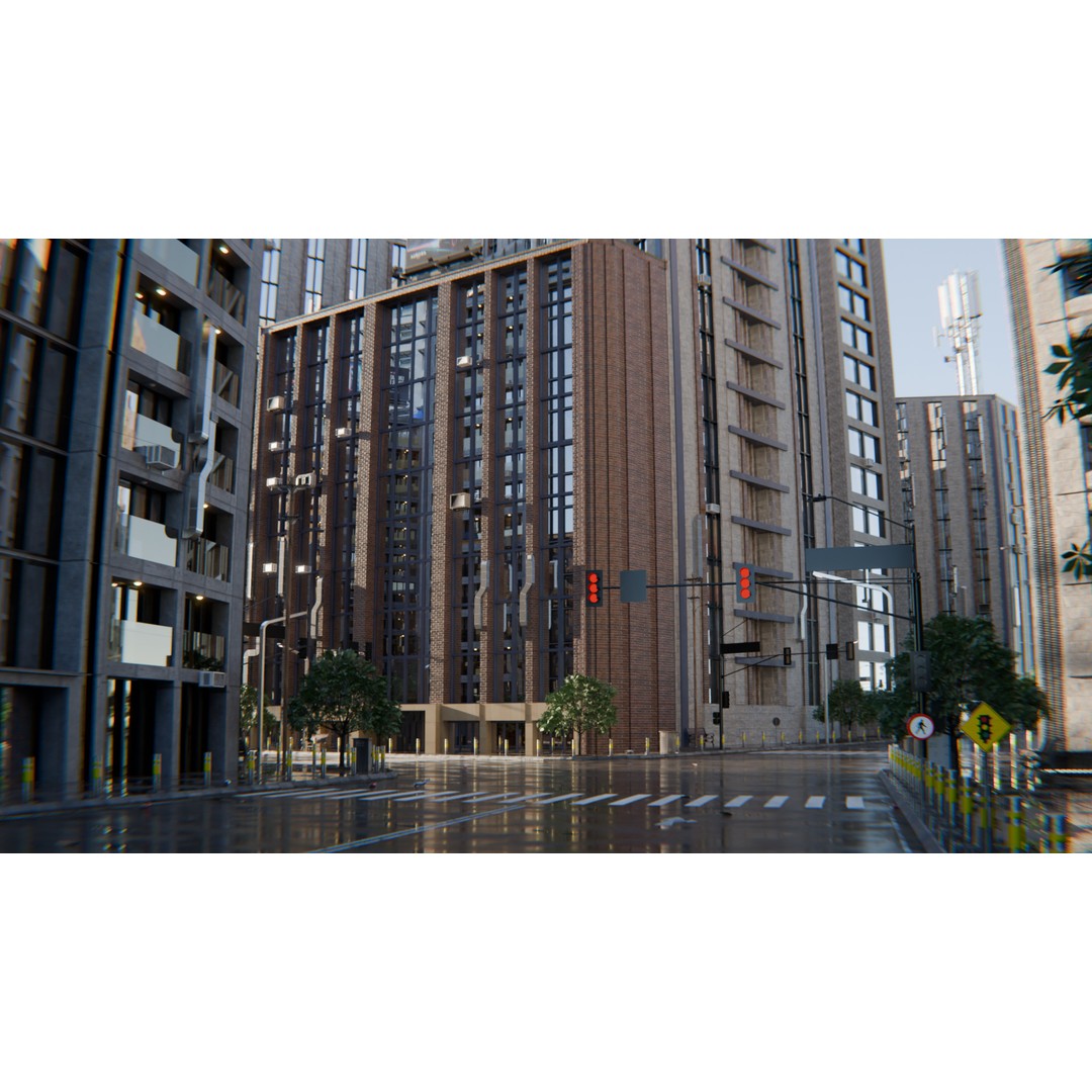 Modern City Street 3D Model – Realistic Urban Environment, Blender - View 14
