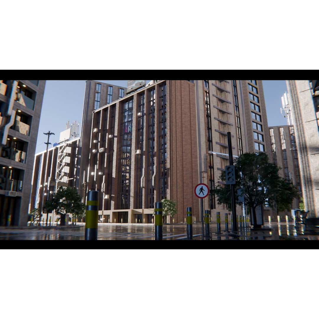 Modern City Street 3D Model – Realistic Urban Environment, Blender - View 4