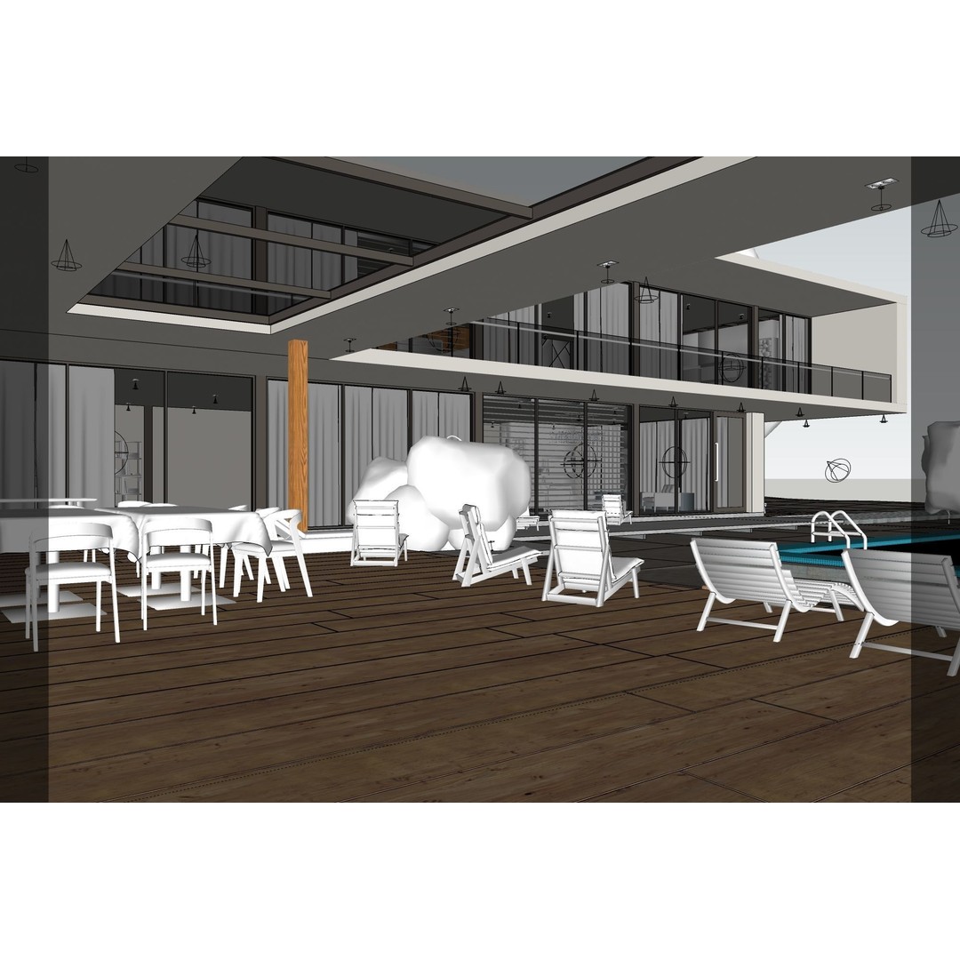 Modern House 3D Model – Exterior Scene with Evening Lighting, SketchUp & V-Ray - View 11