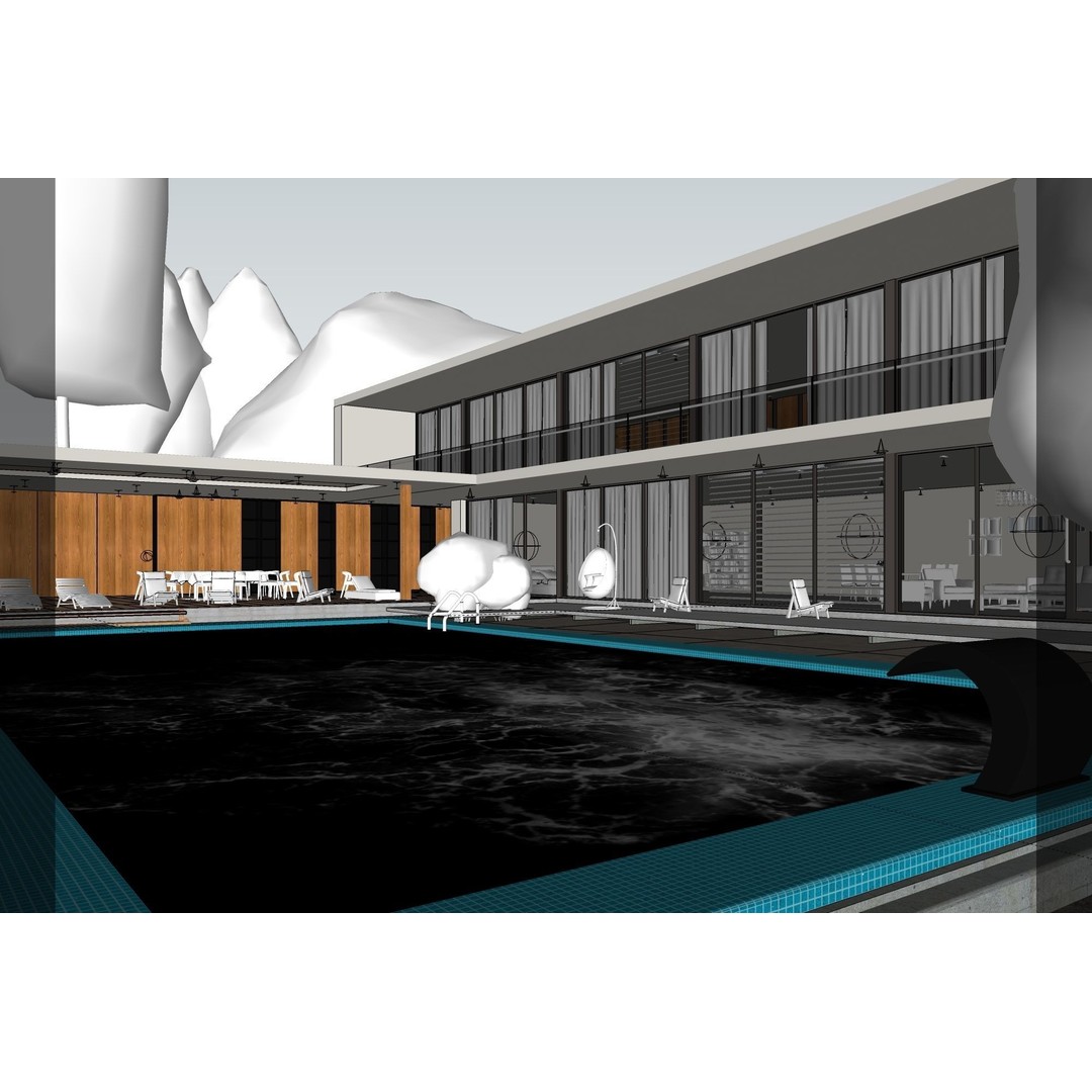 Modern House 3D Model – Exterior Scene with Evening Lighting, SketchUp & V-Ray - View 12