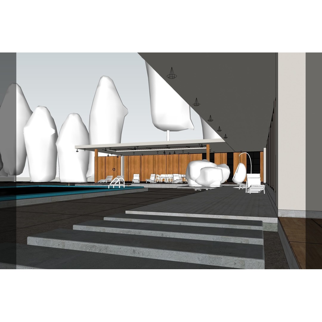 Modern House 3D Model – Exterior Scene with Evening Lighting, SketchUp & V-Ray - View 13