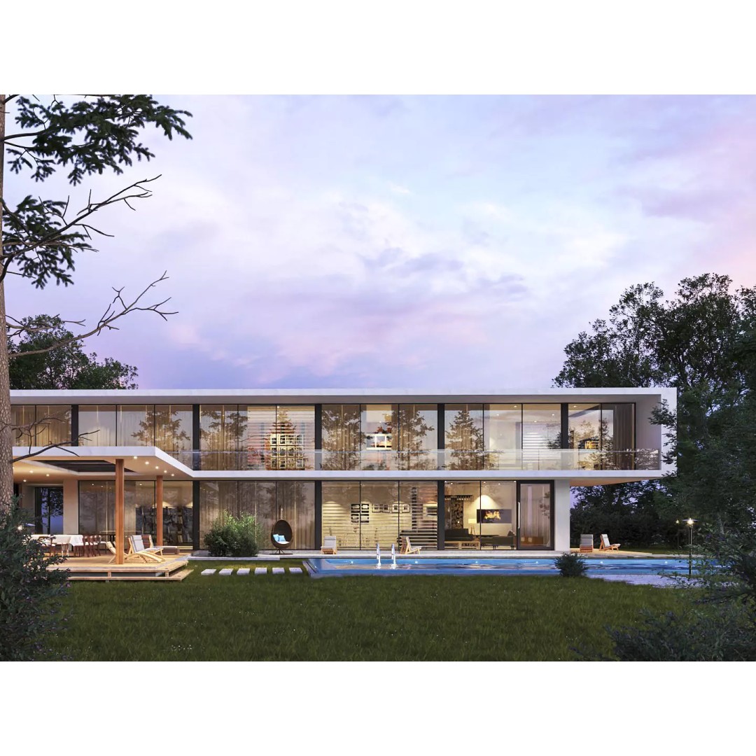 Modern House 3D Model – Exterior Scene with Evening Lighting, SketchUp & V-Ray - View 2