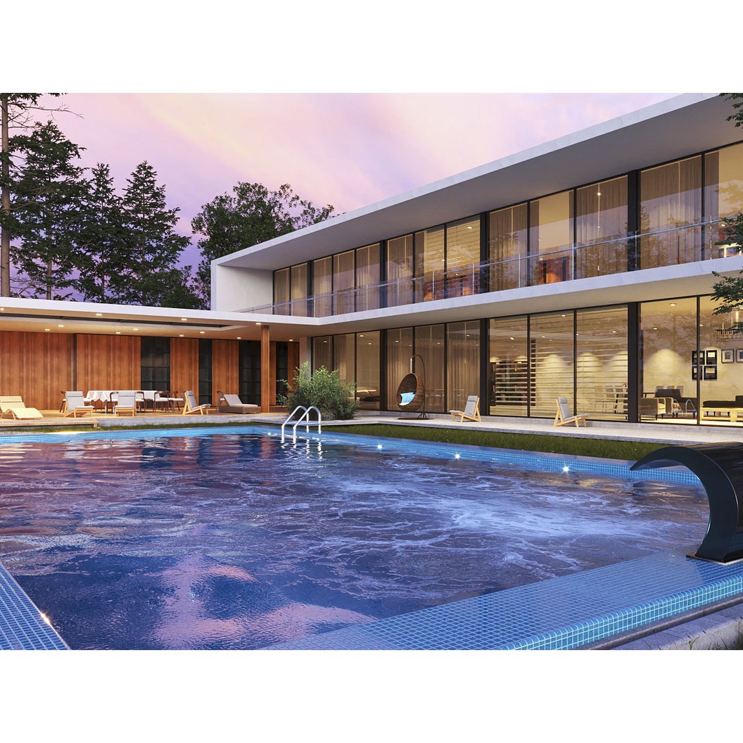 Modern House 3D Model – Exterior Scene with Evening Lighting, SketchUp & V-Ray - View 5