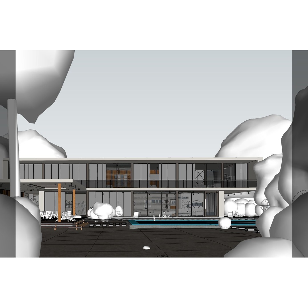 Modern House 3D Model – Exterior Scene with Evening Lighting, SketchUp & V-Ray - View 8