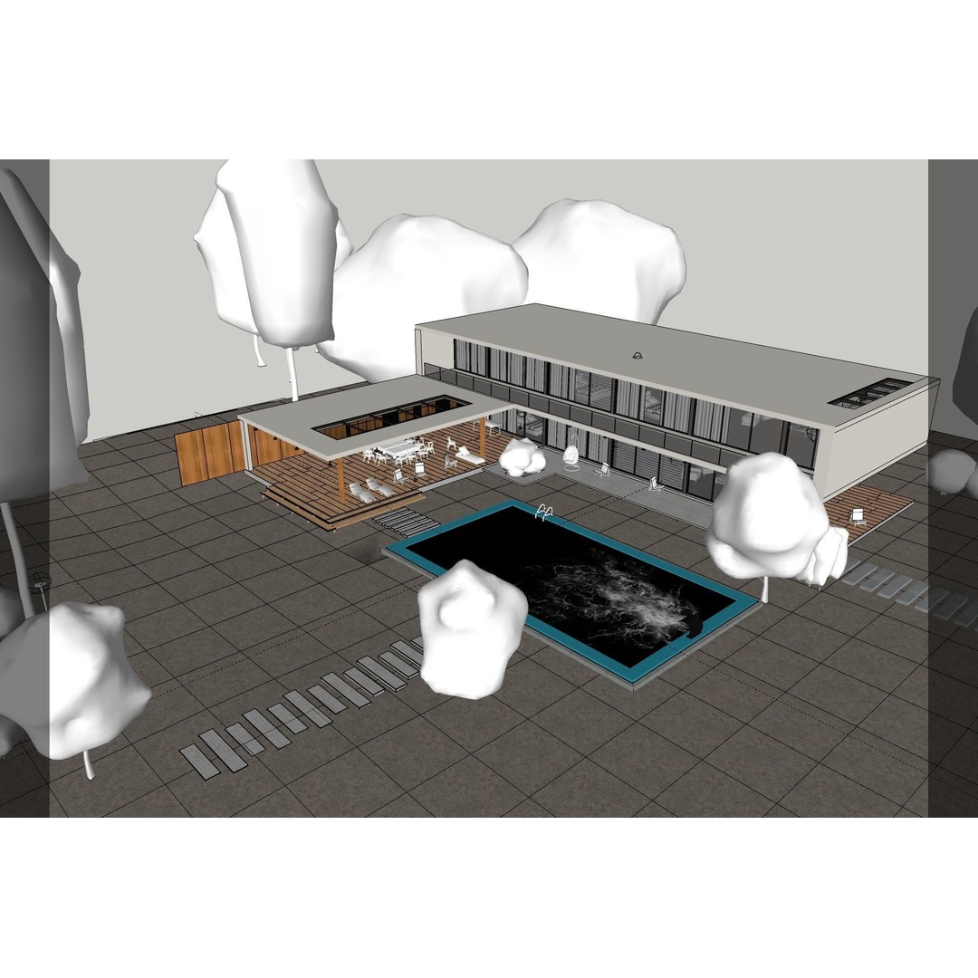 Modern House 3D Model – Exterior Scene with Evening Lighting, SketchUp & V-Ray - View 9