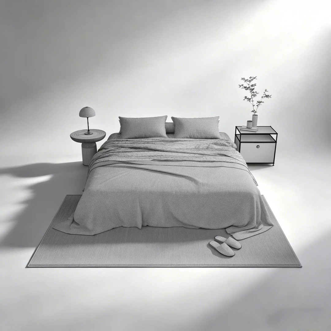 Double Bed 3D Model – Modern Minimalist Furniture Set, FBX