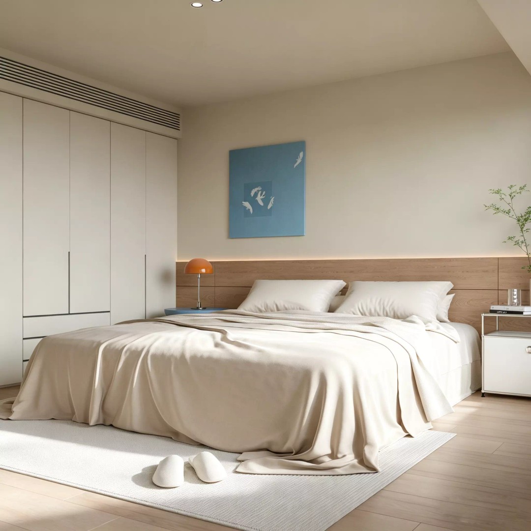 Double Bed 3D Model – Modern Minimalist Furniture Set, FBX - View 3