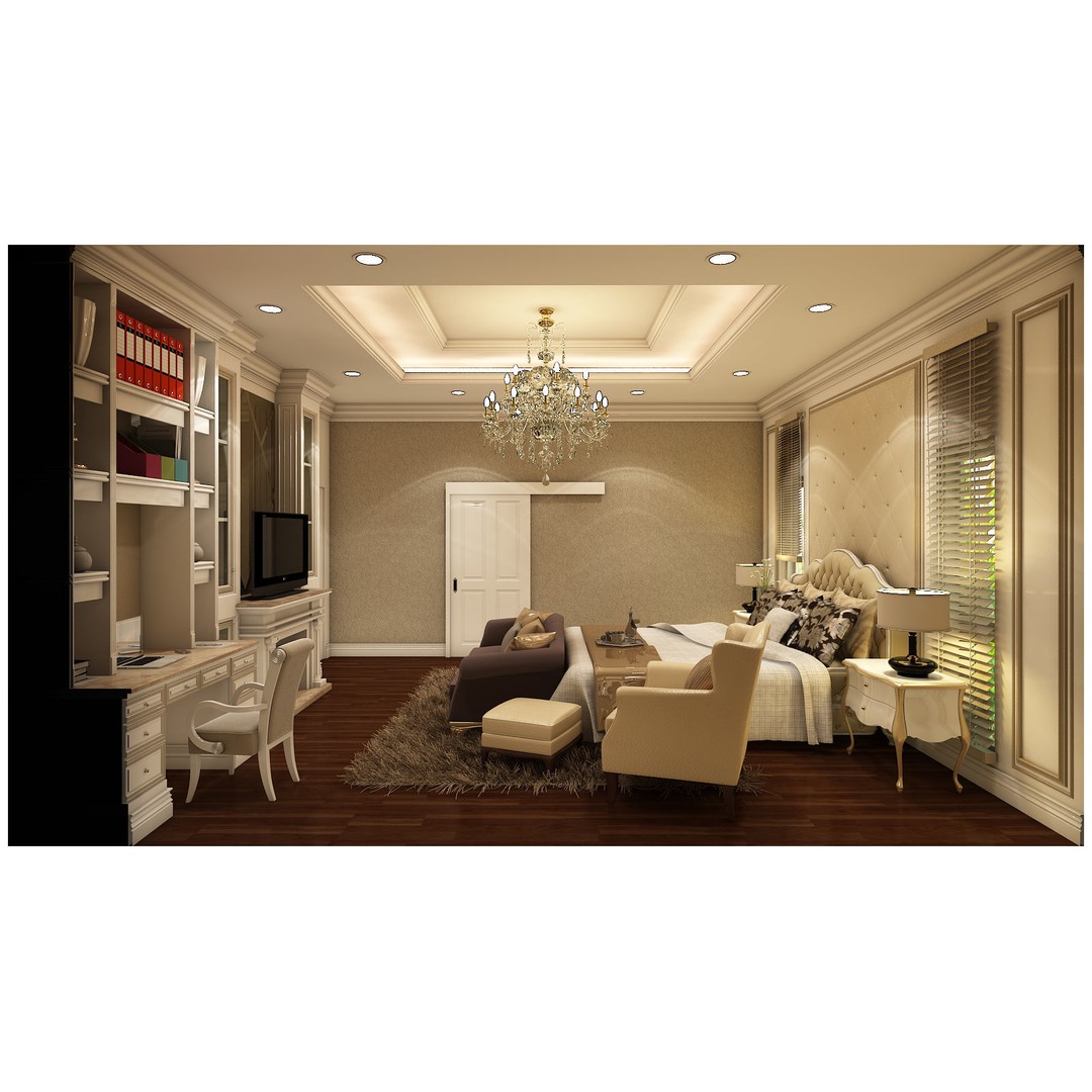 Luxurious Bedroom 3D Model – High Poly Interior Design, OBJ & FBX - View 3