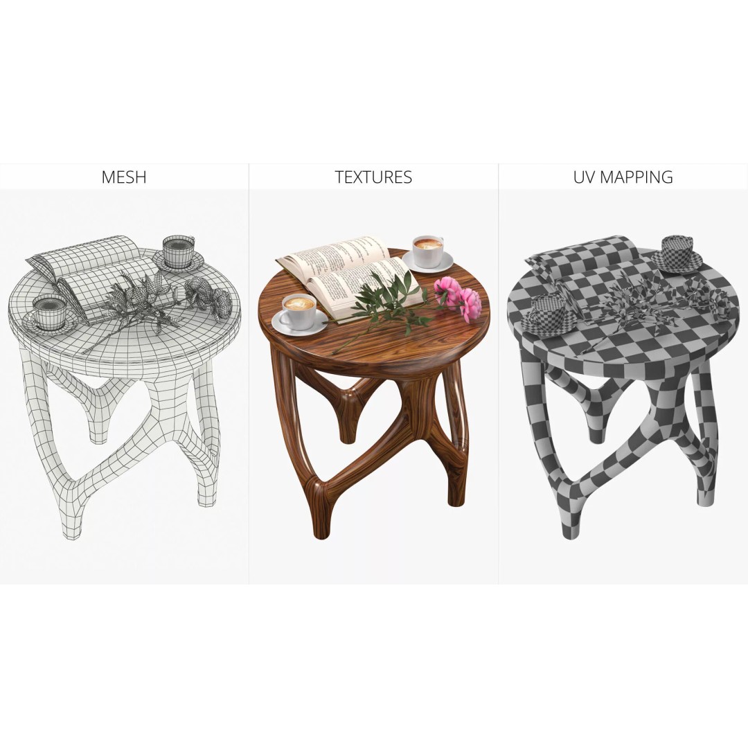 Warm Interior Scene 3D Model – Cozy Wooden Table with Coffee and Peonies - View 11
