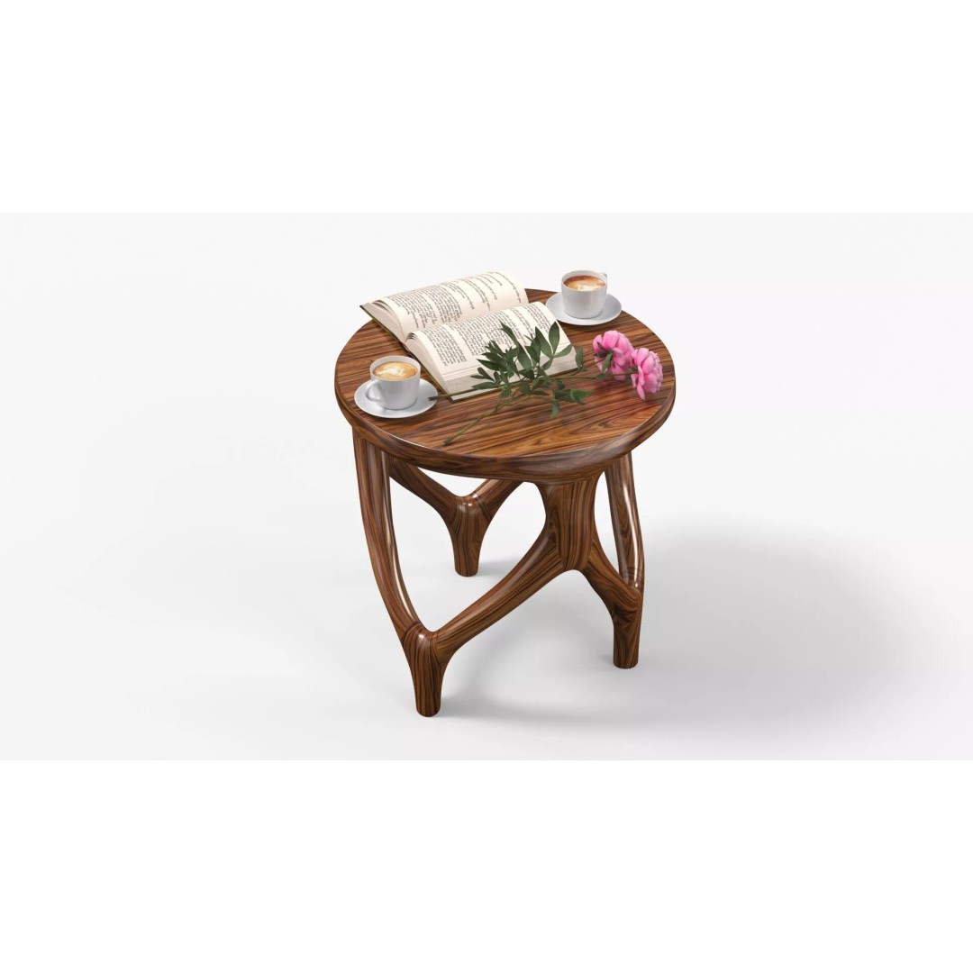 Warm Interior Scene 3D Model – Cozy Wooden Table with Coffee and Peonies - View 2