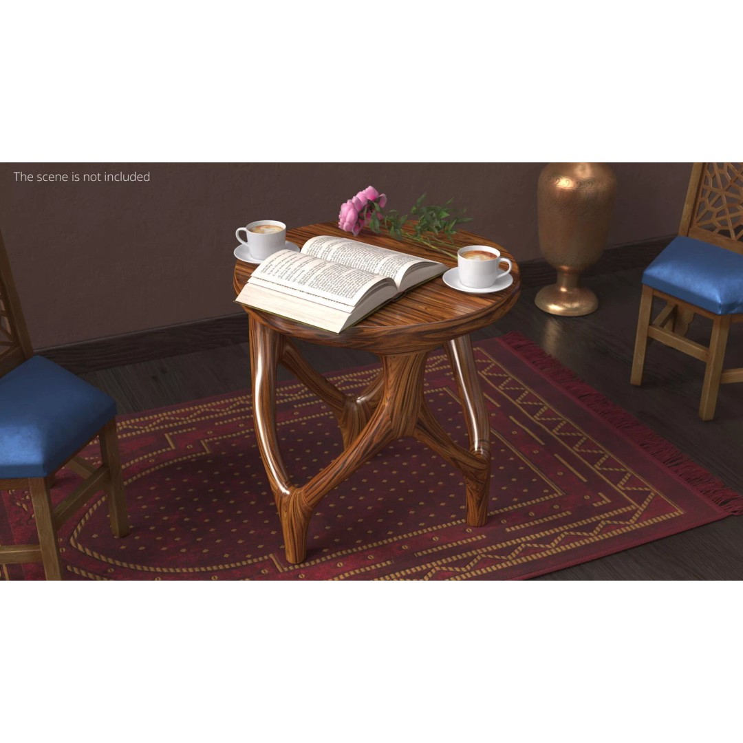 Warm Interior Scene 3D Model – Cozy Wooden Table with Coffee and Peonies - View 3