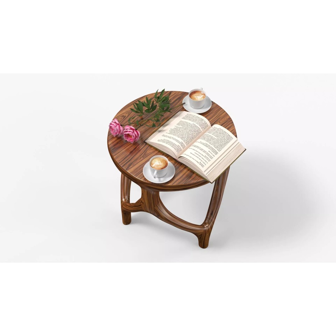Warm Interior Scene 3D Model – Cozy Wooden Table with Coffee and Peonies - View 4