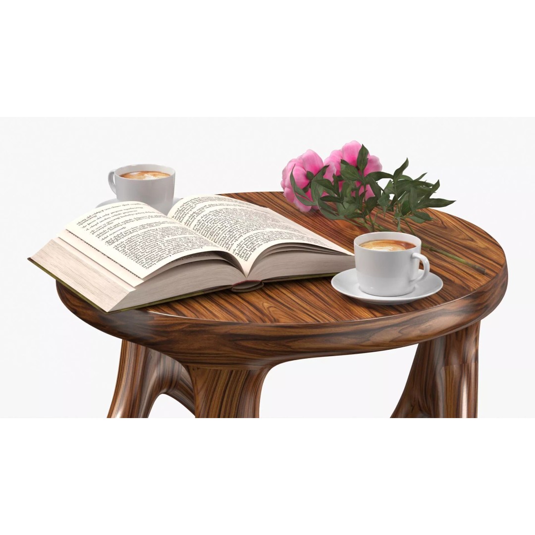 Warm Interior Scene 3D Model – Cozy Wooden Table with Coffee and Peonies - View 5