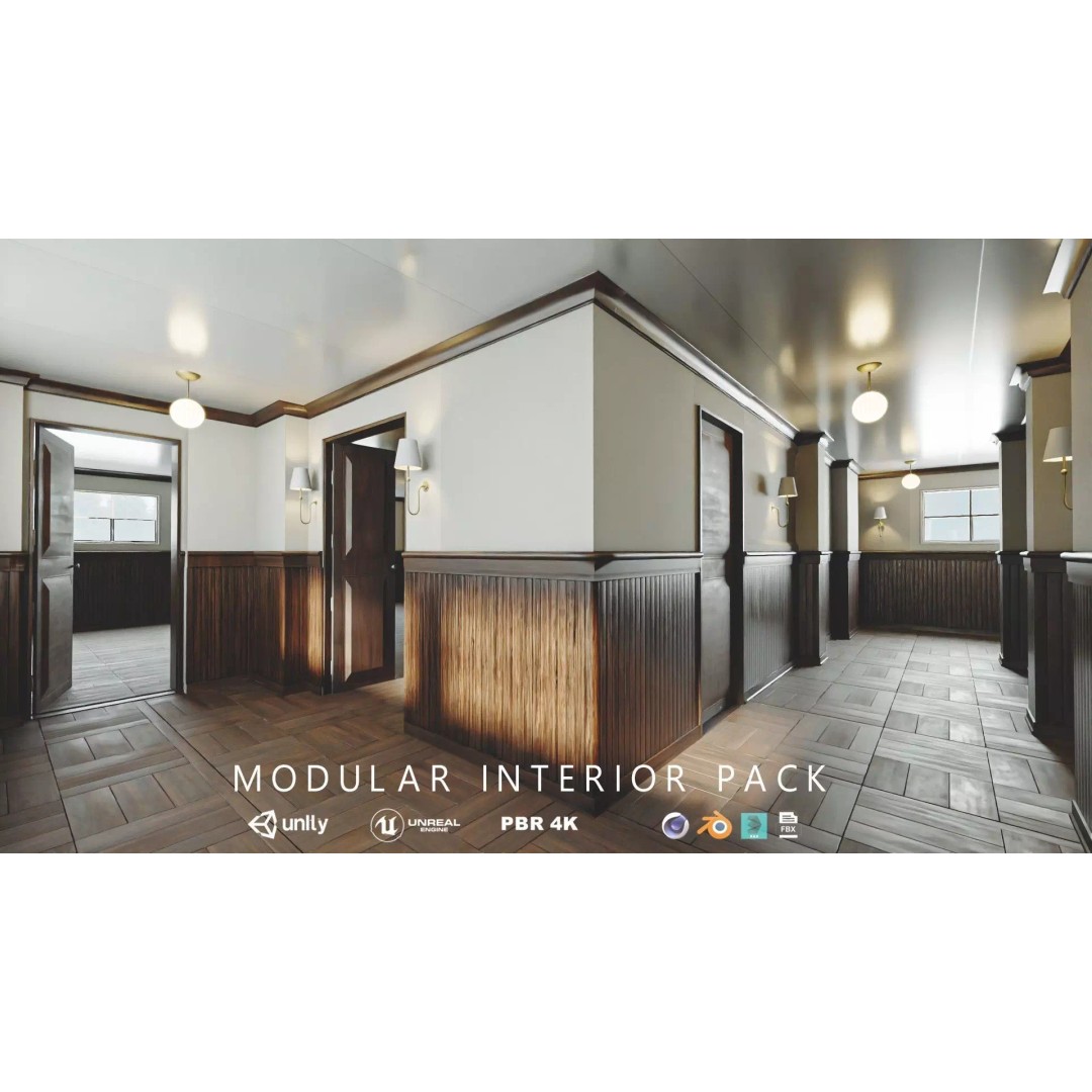 Modular Interior Pack 3D Model – Low-Poly Game Asset, PBR Textures - View 2