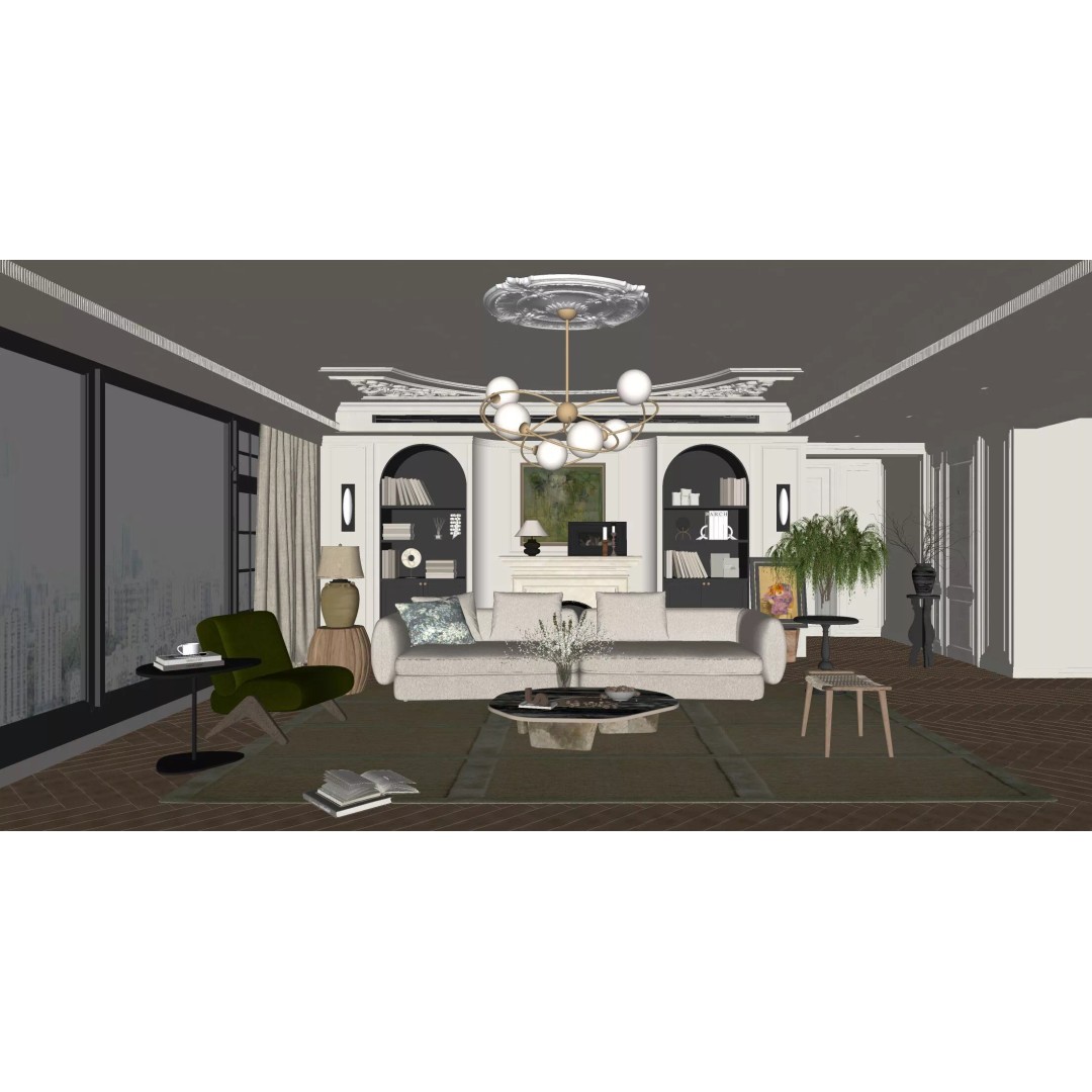French Retro Style Living Room 3D Model – PBR Textures, Game-Ready Formats