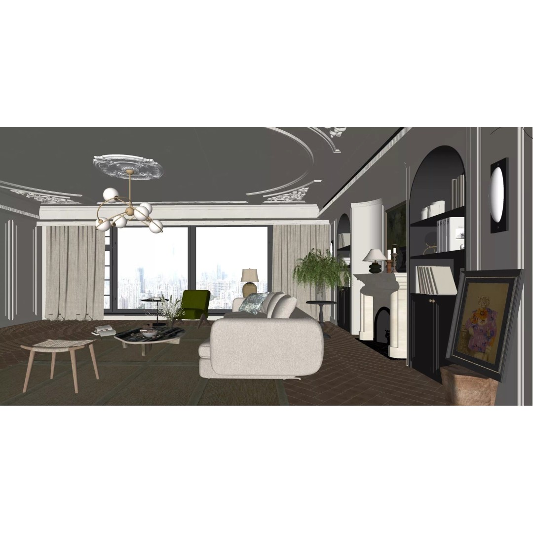 French Retro Style Living Room 3D Model – PBR Textures, Game-Ready Formats - View 10