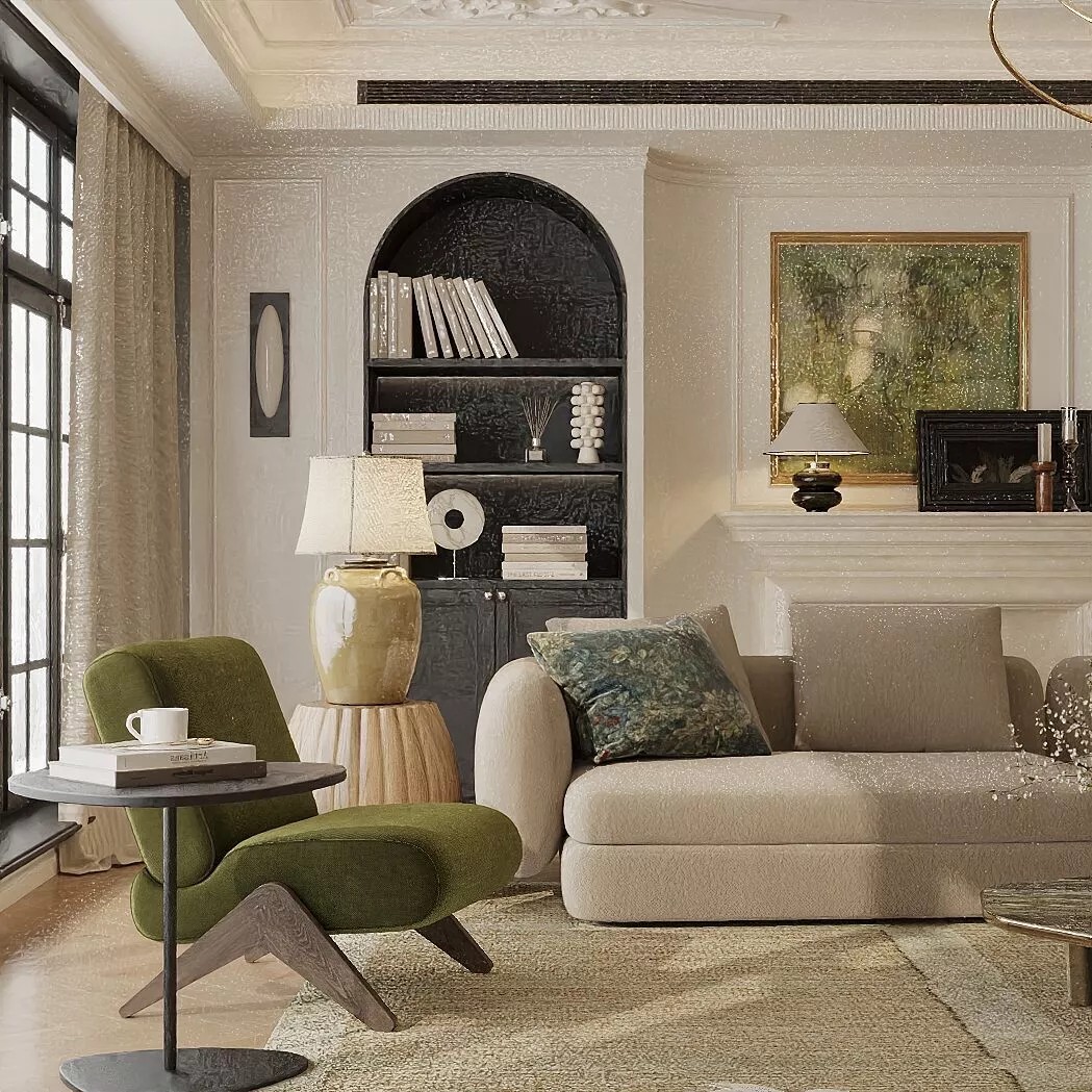 French Retro Style Living Room 3D Model – PBR Textures, Game-Ready Formats - View 7