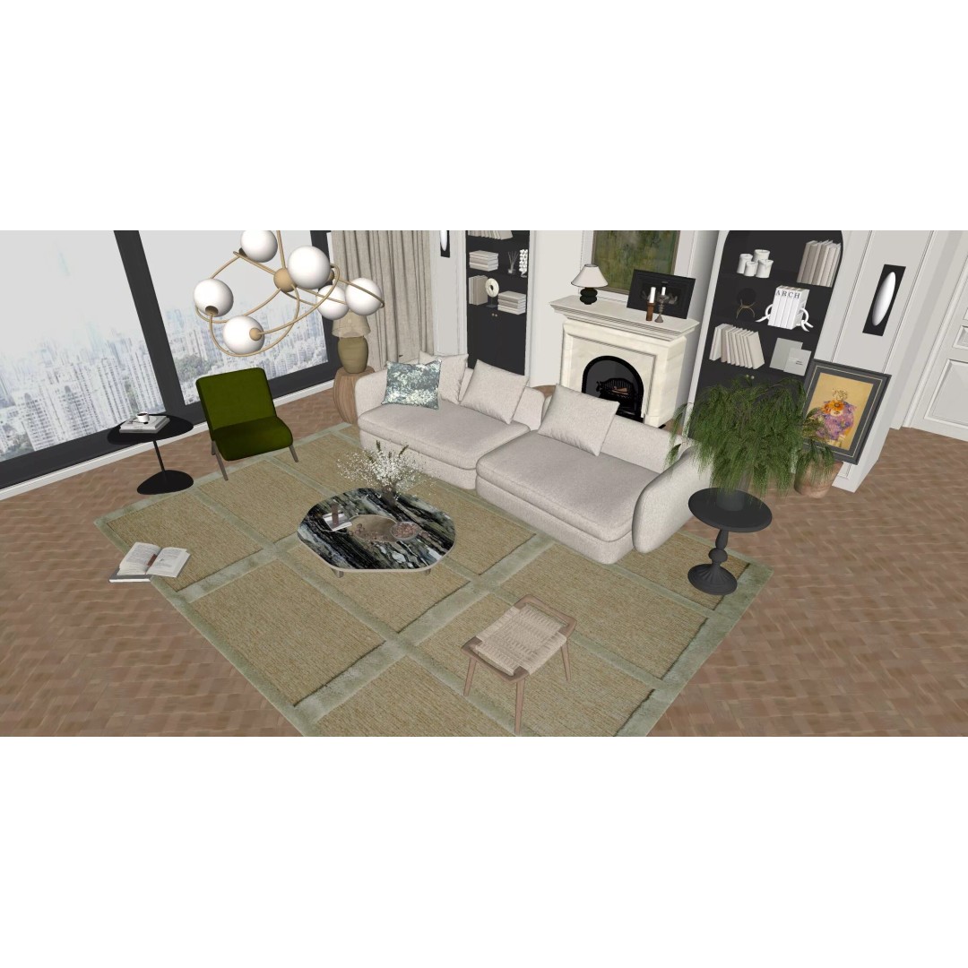 French Retro Style Living Room 3D Model – PBR Textures, Game-Ready Formats - View 8