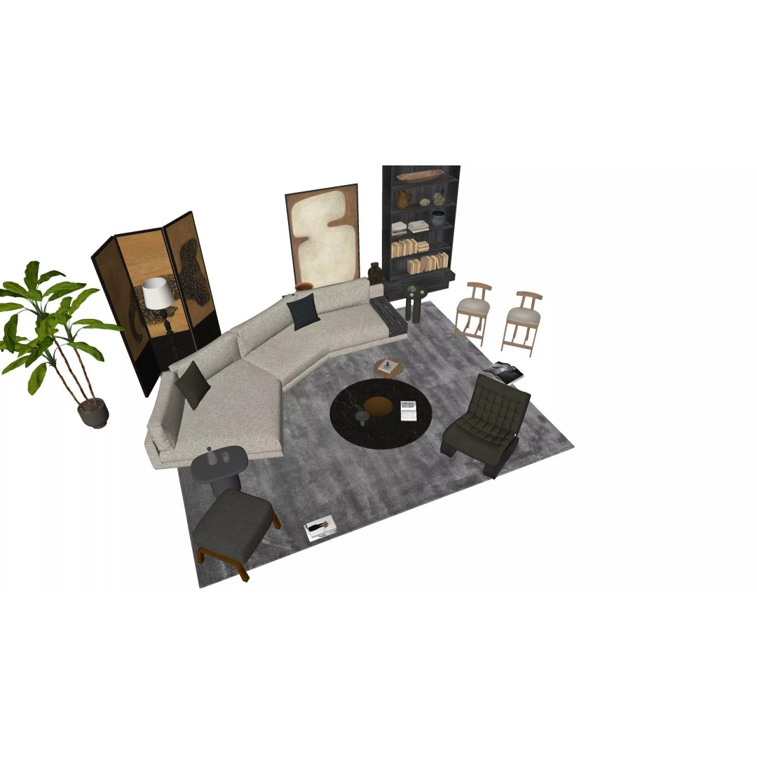 Wabi-Sabi Villa Living Room 3D Model – Modern Interior, PBR Textures