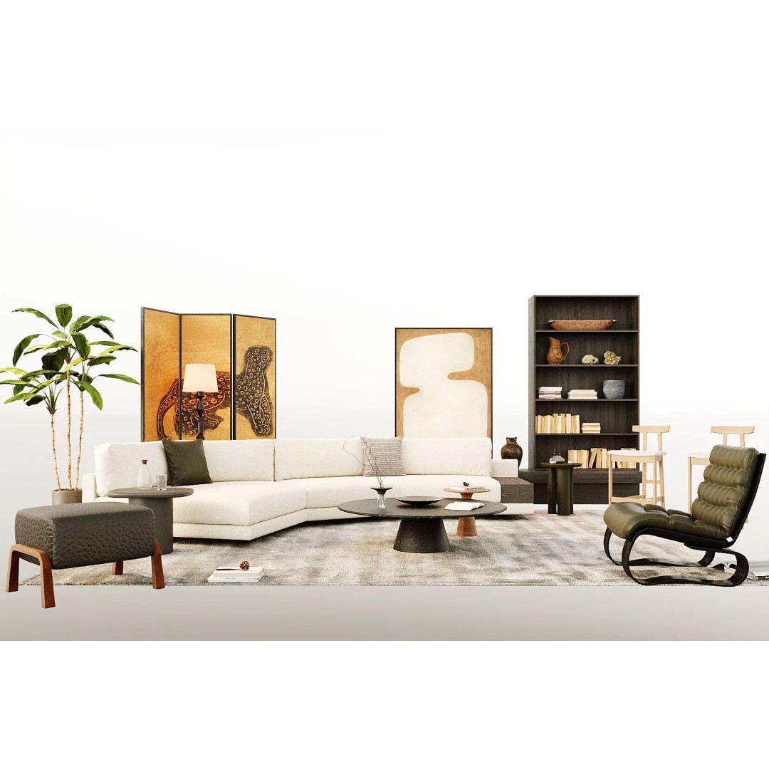 Wabi-Sabi Villa Living Room 3D Model – Modern Interior, PBR Textures - View 3