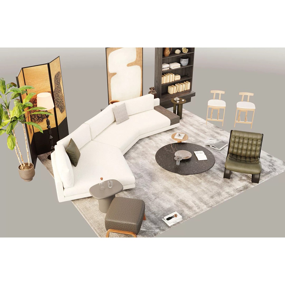 Wabi-Sabi Villa Living Room 3D Model – Modern Interior, PBR Textures - View 4