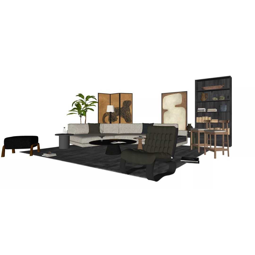 Wabi-Sabi Villa Living Room 3D Model – Modern Interior, PBR Textures - View 6