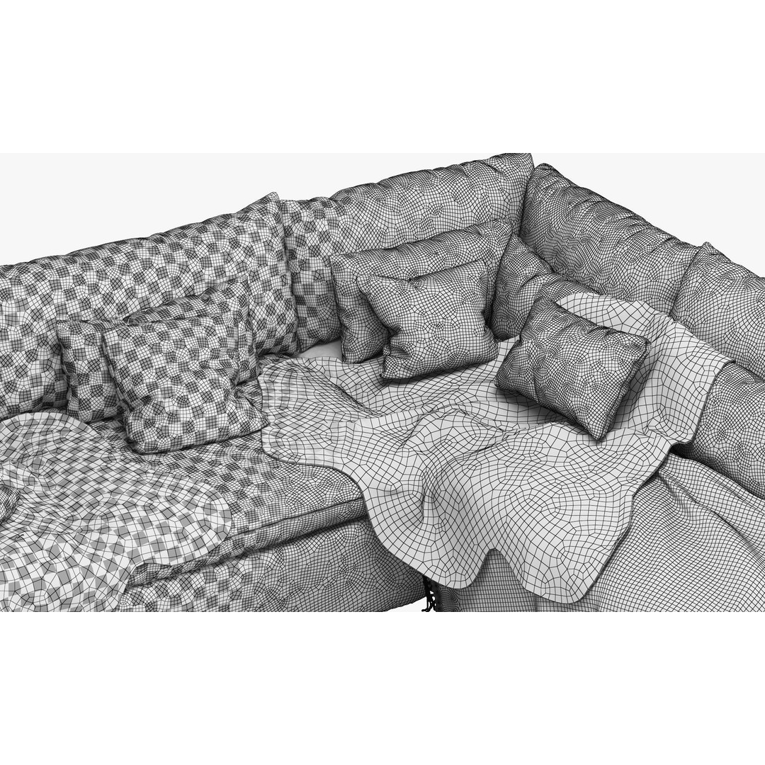 Aria Corner Sectional Sofa 3D Model – High Poly PBR Asset, FBX, OBJ