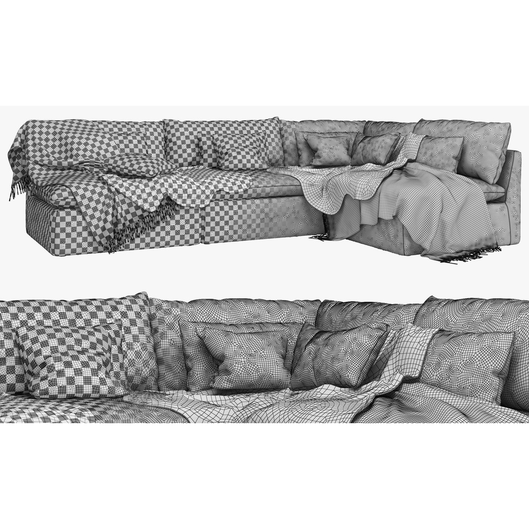 Aria Corner Sectional Sofa 3D Model – High Poly PBR Asset, FBX, OBJ - View 10