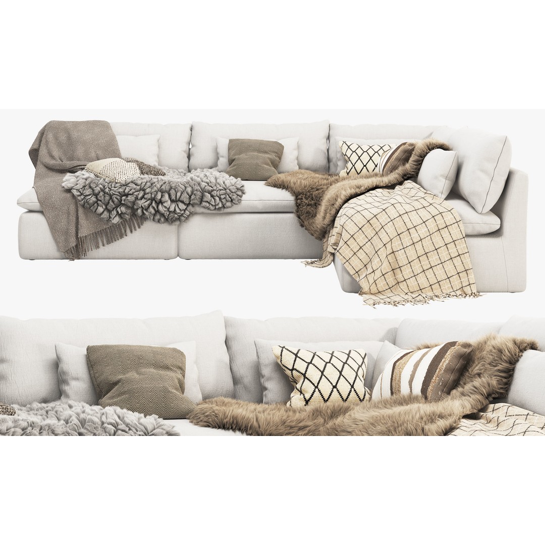 Aria Corner Sectional Sofa 3D Model – High Poly PBR Asset, FBX, OBJ - View 3