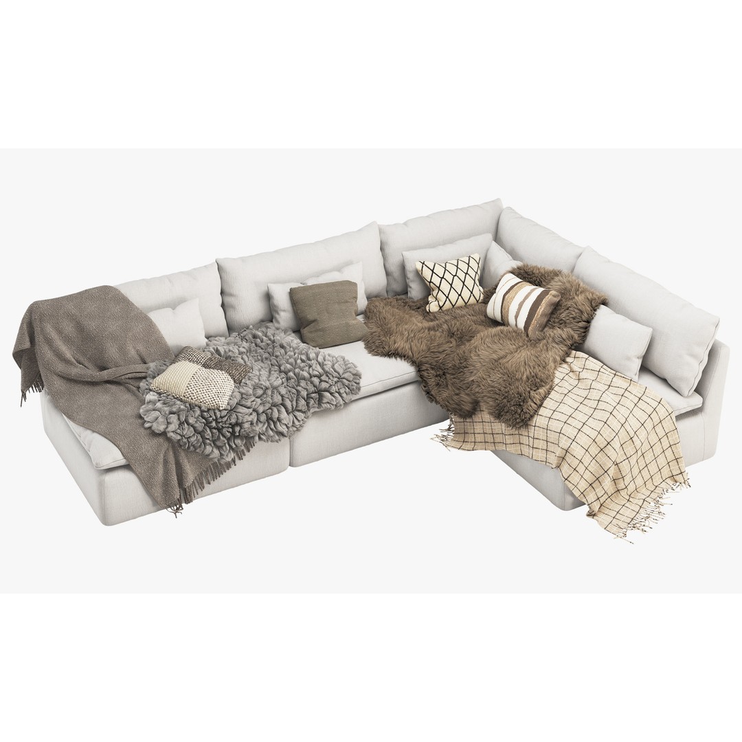 Aria Corner Sectional Sofa 3D Model – High Poly PBR Asset, FBX, OBJ - View 4