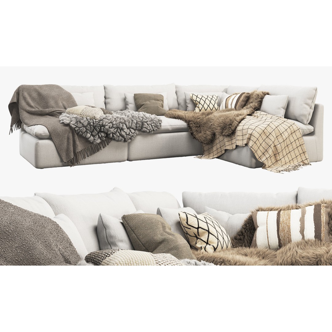 Aria Corner Sectional Sofa 3D Model – High Poly PBR Asset, FBX, OBJ - View 7