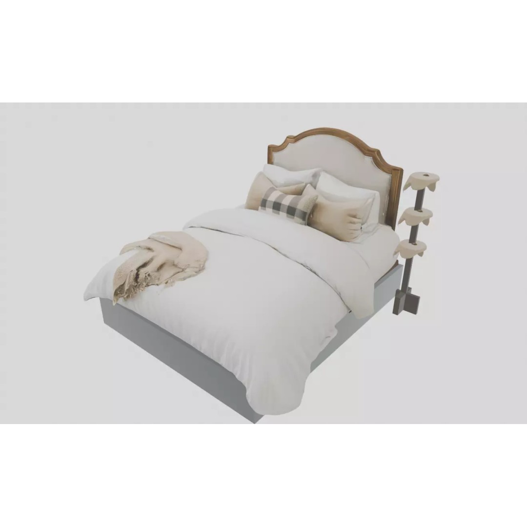 Classic Upholstered Bed 3D Model – High Poly Realistic Furniture, FBX - View 10