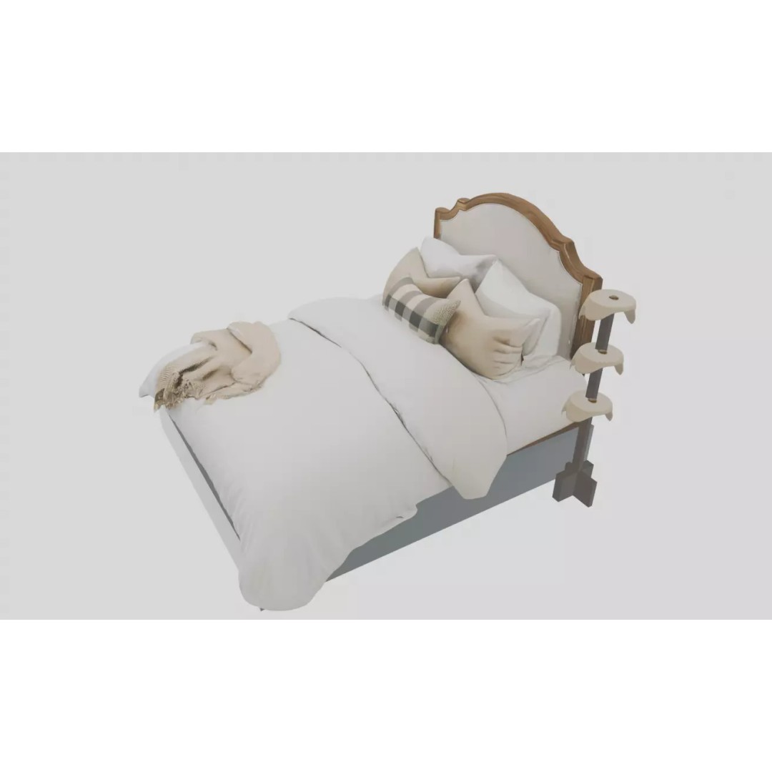 Classic Upholstered Bed 3D Model – High Poly Realistic Furniture, FBX - View 12