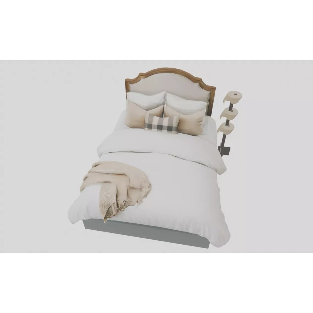 Classic Upholstered Bed 3D Model – High Poly Realistic Furniture, FBX - View 14